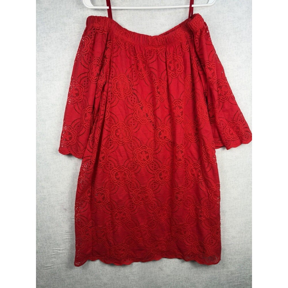 Tiana B.  Size 8 Red All Over Floral Lace Bodice Off Shoulder Lined  Dress